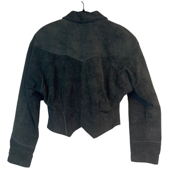 VTG Pioneer Wear Womens Cropped Western Leather Jacket Size 10 Suede 80s Padded - Picture 2 of 12